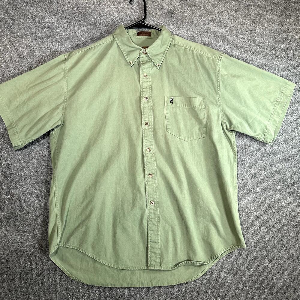 Browning Men's Medium Button Down Shirt Green Hunting Outdoor 100% cotton